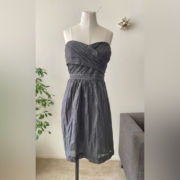 J.Crew Charcoal Grey Crinkled Metallic Strapless cotton Taryn Dress Size 8 - Picture 1 of 11